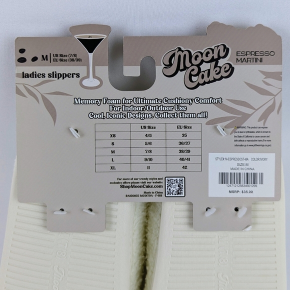Espresso Martini Slipper Embroider Sherpa  Memory Foam Slip On Ivory M (7/8) NWT - Picture 11 of 14